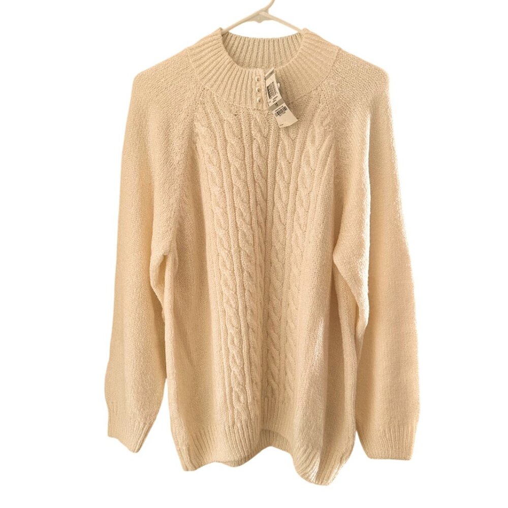 KAREN SCOTT PLUS SIZE CABLE-KNIT MOCK-NECK SWEATER, NWT